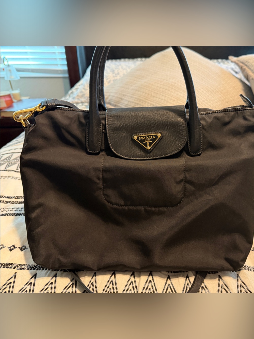 Prada Black Nylon Tote with Gold-Tone Hardware